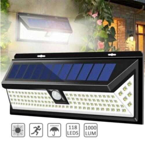 118LED Solar Light Outdoor Wall Lamps Waterproof PIR Motion Sensor Garden Solar Lights For Patio Yard Pathway Street Lamp