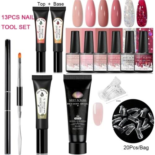 MEET ACROSS Extension Nail Gel Kit Color Nail Gel Polish Fast Building Nail Gel Base Top Coat Slip Solution Extend Mold Gel Set