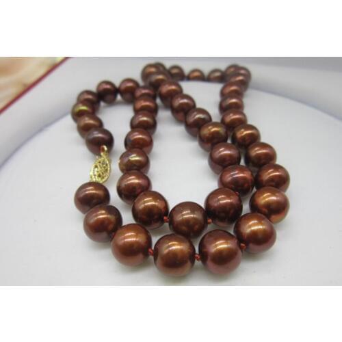 18inch 10-11 MM natural South chocolate pearl necklace Yellow clasp