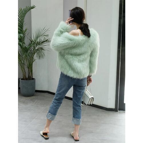 Women Winter Short Fur Coats and Jackets Knitted Thick Warm Female Outwear Fluffy Overcoat Streetwear Feminine Real Fox F