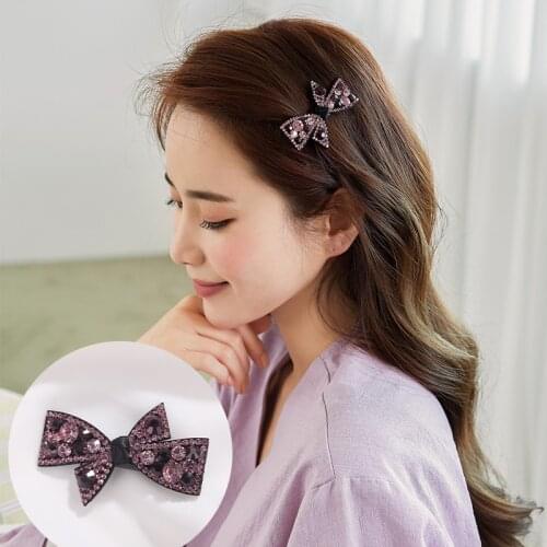 CHIMERA Crystal Korea Hair Clamp Clip Purple Rhinestones BOW Hair Bangs Side Pin Elegant Women Girls Hairgrip Sweet Barrettes