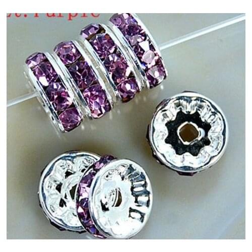 10MM White fdg34o Spacer Mixed Color Metal Silver Plated Rondelle Rhinestone Loose Beads For DIY bracelet crystal