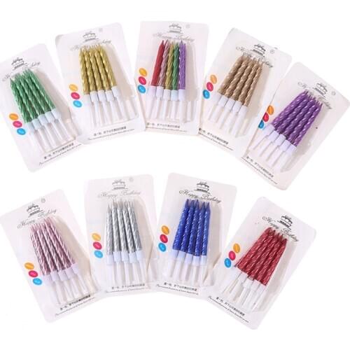 10pc/set Thread Color Birthday Candles with Stand Cake Candle Party Supplies