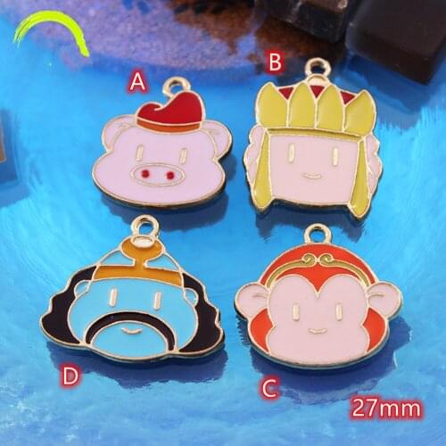 Chinese Cartoon Charms for Jewelry making 10pcs cute Monkey King Charm Pendants Gold Metal Enamel Charms Pendant diy Accessories
