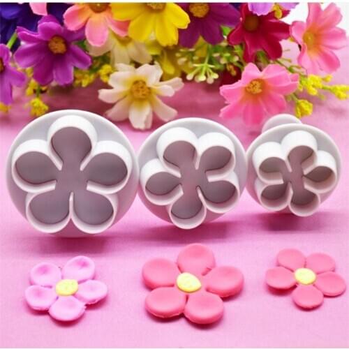 3Pcs/LOT DIY Blossom Flower Cookie Cutter Plunger Stamp Cake Fondant Mold Plastic Cake Decorating Tools Baking Accessories