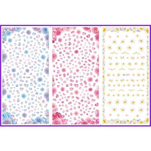 3 PACKS/LOT WATER NAIL STICKER DECAL FULL COVER FLOWER RED BLUE ROSE PETAL YELLOW DAISY YE369-371