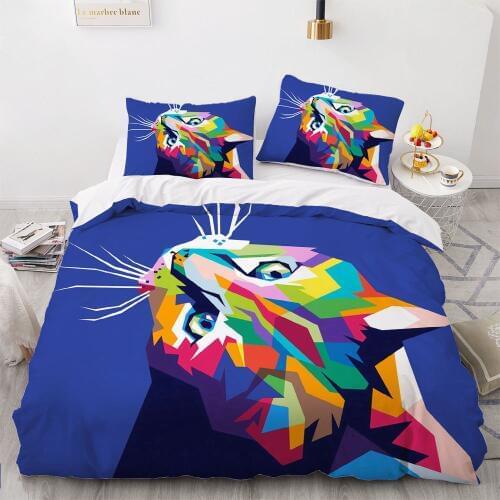 3D Comforter Shell Duvet Quilt Cover Bedding Set Twin King Queen Double Single Size Cartoon Pet Cat Blue Design Bed Linens