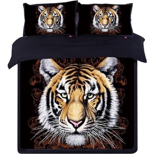 4Pcs 100% Cotton Queen size Luxury 3D Animal Bedding set Cool Duvet Cover Set Bed sheet Pillowcase lion leopard tiger black