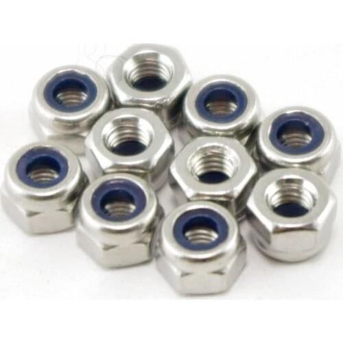 Free shipping 50 pieces Metric M5 304 Stainless Steel Hex Head Nylon Insert Lock Jam Stop Nuts
