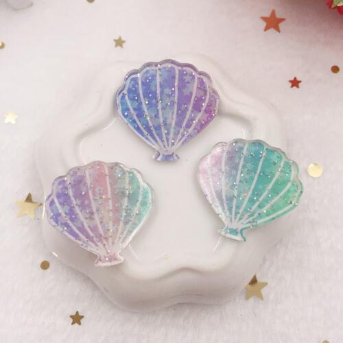 Colorful Glitter shell Flat back Acrylic sheet Rhinestone Miniature pattern applique 6pcs DIY Wedding scrapbook craft OR68