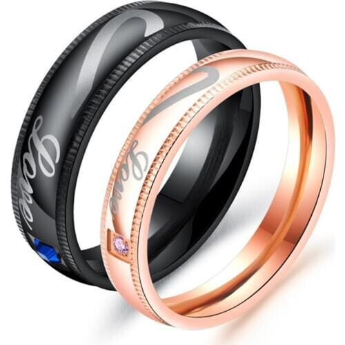 BONISKISS Fashion Heart Pattern Stainless Steel Couple Ring Engagement Wedding Rings for Men Women Full Size 4-12 lovers' Gifts