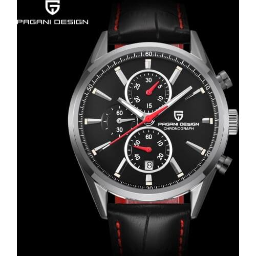 Luxury Brand PAGANI DESIGN Mens Watches Fashion Blue Dial Chronograph Quartz Sport Calendar Leather Business Stainless Steel