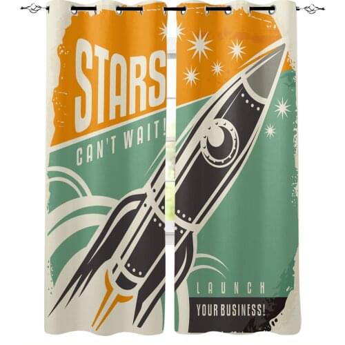 Rocket Black Green Old Star Curtains for Living Room Bedroom Kitchen Window Treatment Curtain Home Decoration