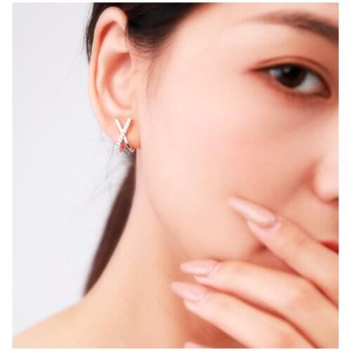 Colusiwei 925 Sterling Silver Cross Earrings Korean Zircon Fashion Bright Clear Cz Stud Earrings for Women Statement Trend