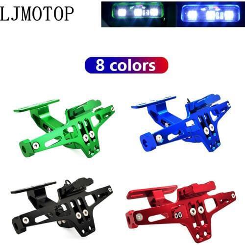 Motorcycle License Plate Frame Holder Adjustable Angle + LED Light CNC For Honda CRF230F XR230 XR250 CRF1000L XR400 XR125