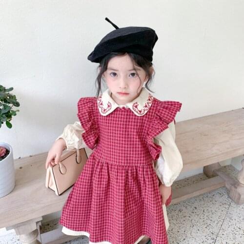 Kids Dresses For Girls Spring Long Sleeve Baby Girls Dress Ruffles Princess Birthday Party Wedding Toddler Dress Plaid Vestidos