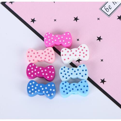 Children Jewelry Wooden Beads Colorful Wave Point Bowknot Wood Beads DIY Multicolor Jewelry Making Accessories 50PCS/Pack