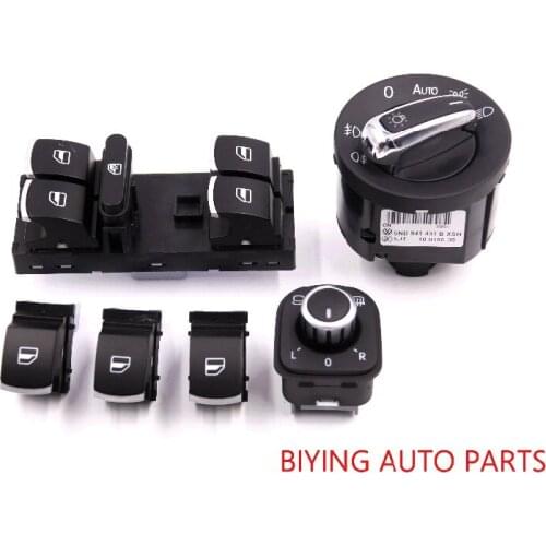 FOR CC Tiguan Passat B6 Golf Jetta MK5 MK6 Chrome AUTO Headlight switch mirror switch+Door window switch