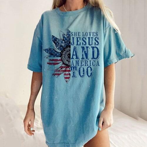 Harajuku Blue Graphic T Shirts Oversize Femme Letter Flower Print Tshirt Women 2021 Summer Vintage Casual Loose Tee Shirt Tops