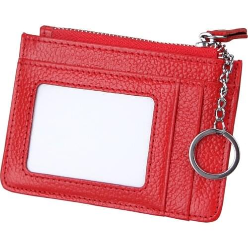 RFID Card Package Genuine Leather Key Chain Bag Small Card Wallets Female Organzier Mini Credit Card Case Zipper Coin Bags