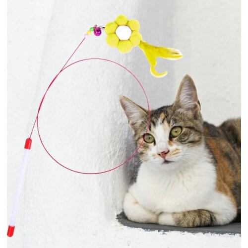 Cat Feather Bells Teaser Stick Rod Flowers Design Interative Toy Pet Supplies Cat Toys