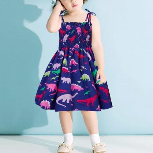 TELOTUNY Summer dress Toddler Baby Kids Girls dinosaur Print Sleeveless Strap Summer Beach Dresses Halter Children Clothes