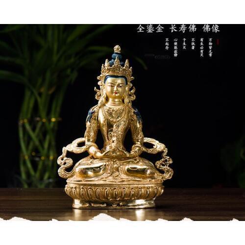 TOP GOOD buddha statue wholesale # 21cm # HOME family Talisman # Buddhism full Gilding gold Amitayus Buddha brass statue