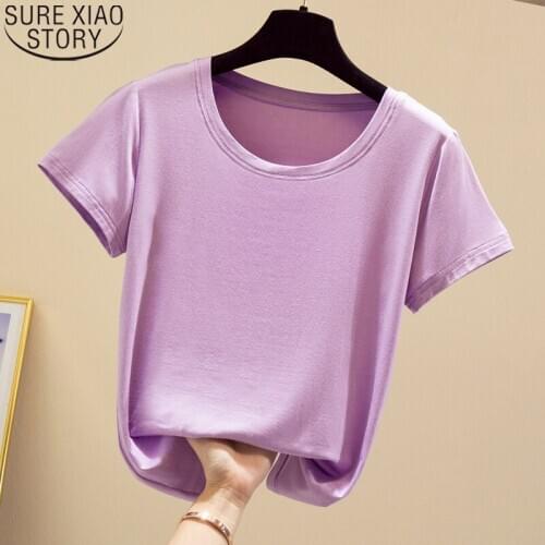 Fashion Solid 9 Colors Modal T-shirt Summer Tshirts Women Tees Round Collar Casual Short Sleeve Shirts Women Tops Blusas 13461