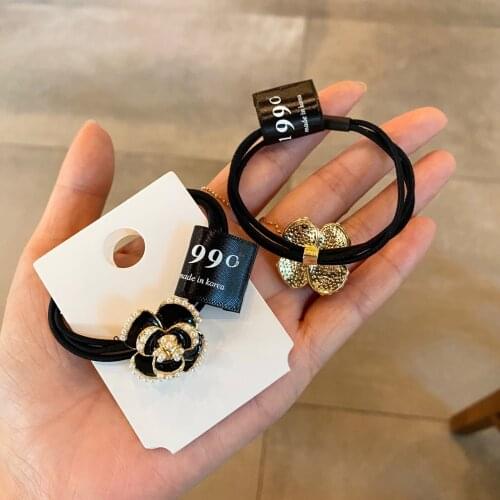 Fashion Metal Flower Hair Accessories Elastic Hair Bands High Quality Alloy Pearl Floral Scrunchies Ponytail Holders Wholesale