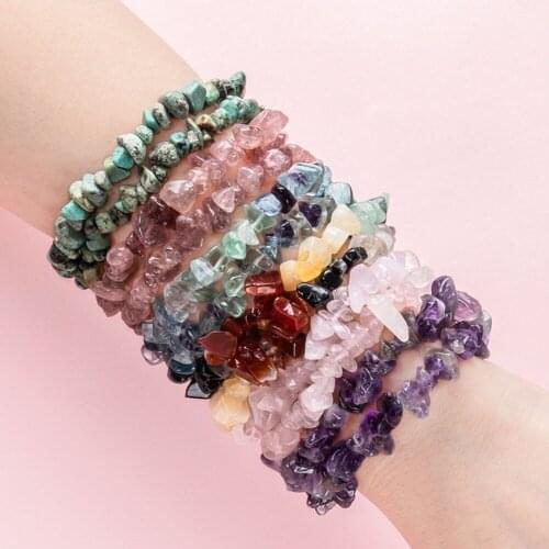 Fashion Irregular Natural Crystals Chakras Stone Bracelet Beads Chips Jewelry Bracelets quartz Crystals amethyst fluorite 12pcs