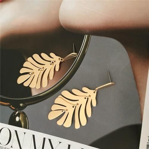 Trendy Gold Color Plating Sculpture Leaf Tree Drop Earrings For Women Girl Elegant Gorgeous Casual Vintage Shiny Bohemia Jewelry