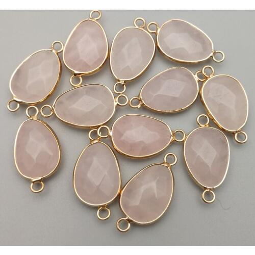 Fashion 12pcs rose quartzs stone pendant Charms gold rim Druzys Connector Irregular shape for Bracelet necklace Jewelry Making