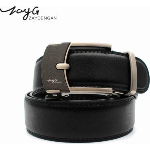 ZAYG belt men leather mens belts luxury men black brown genuine leather belt men brand metal automatic buckle belt leather