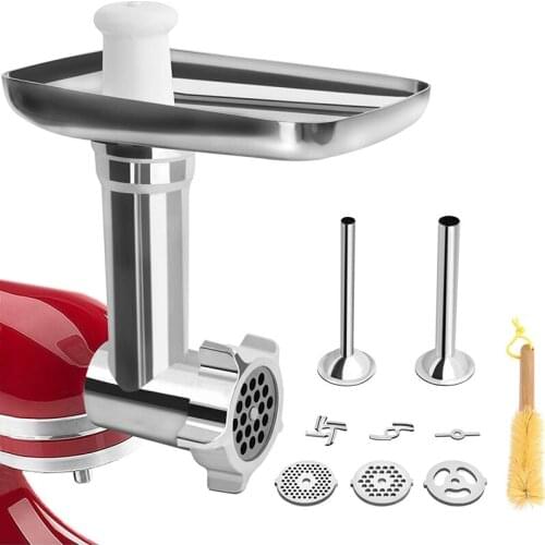 Meat Grinder Attachment for KitchenAid Stand Mixers Sausage Stuffer Tubes, Durable Metal Food Grinder Attachments