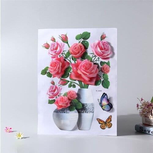 Newly 3D Wall Stickers Decorative Self-Adhesive Floral & Vase Decor Wall Decal for DIY Room Home