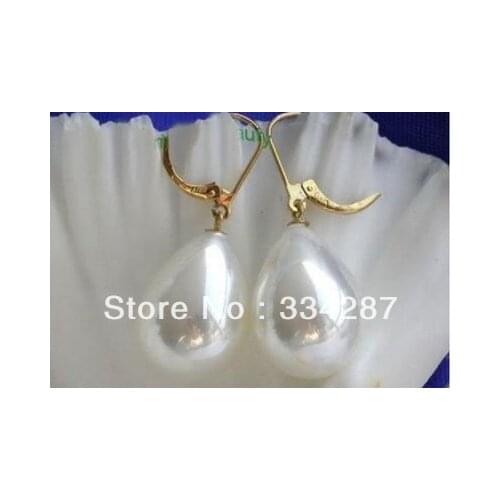 Wholesale new One Pair Beautiful White Shell Sea Pearl Drop Earrings 12x16mm AAA