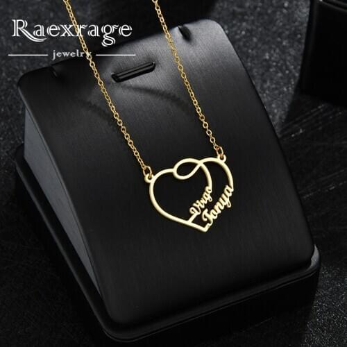 Raexrage Custom Name Necklaces Heart Stainless Steel Personalized Lover Heart Family Chain Necklaces for Couple Lover Gifts