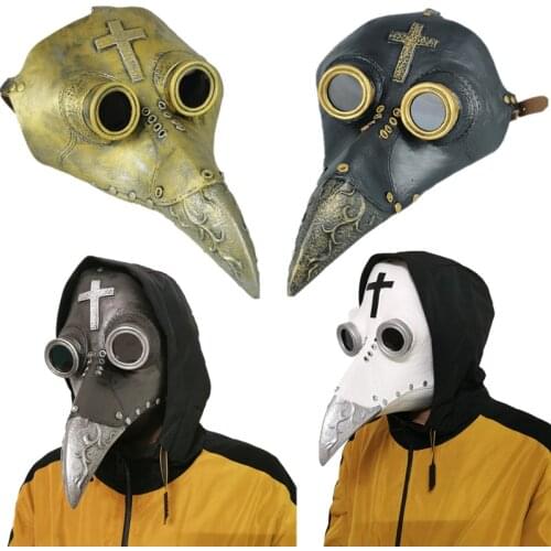 Punk Medieval Steampunk Mask Plague Doctor Bird Beak Mask with Cross Halloween Cosplay Party Props Rave Masquerade Latex Mask