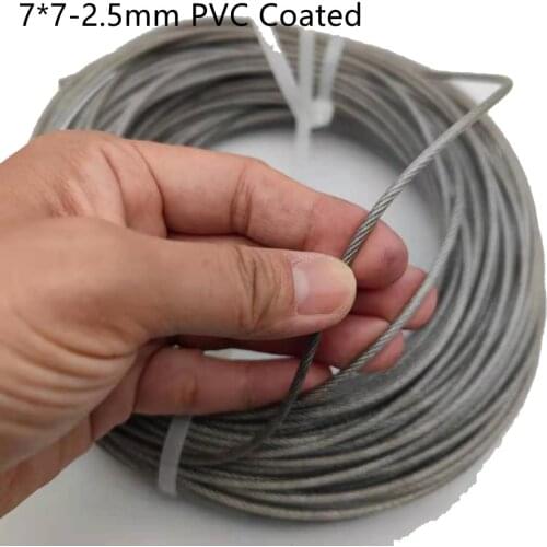 PVC Coating 50M 2mm/2.5mm 7X7 Construction 304 Stainless steel Wire rope Softer Fishing Lifting Cable