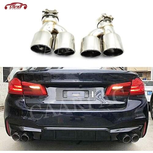 Silver/Black Stainless Steel Tail Throat Carbon M Style For BMW 5 Series G30 G38 M5 2017 2018 2019 Auto Car Decoration