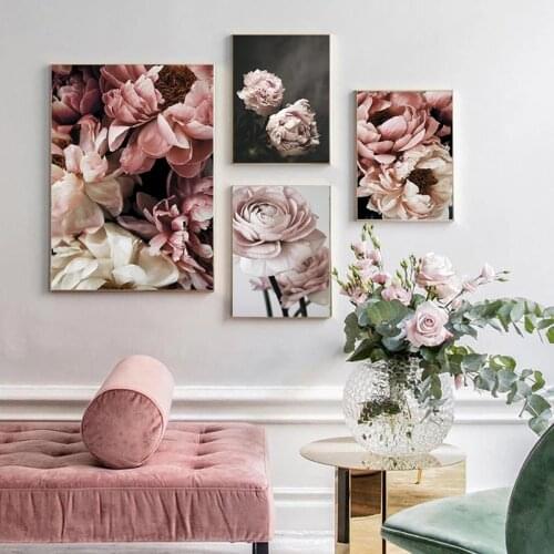 Nordic Blush Flower Plant Print Peony Flower Canvas Poster Wall Art Painting Scandinavian Decor Picture Room Decoration