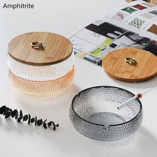 Glass Ashtray Of The Household Storage Box With Lid On Living Room Decoration Of The Office Anti-fly Ashtray With Lid Present