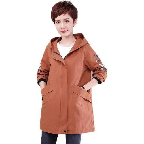 Autumn Women Trench coat 2020 New Middle-aged Mother Clothing Hooded Windbreaker female fashion Plus Size Trench Tops 4XL R12