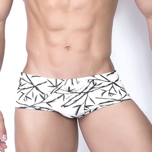 UXH Mens Chinese Style Bamboo Boxer Shorts Surfing Beach Shorts Swimsuit Padded Swimming Trunks Push-Up Enlarge Sexy Swimwear