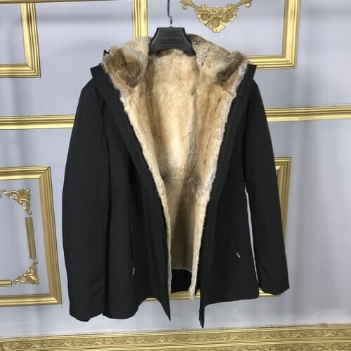 Winter Fashion Clothes Men Parka Real Rabbit Fur Jacket Warm Windproof Hood Outwear Hot Sale