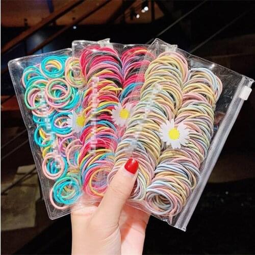 100pcs/Bag 3CM Hair Accessories girls Rubber bands Scrunchy Elastic Hair Bands kids baby Headband decorations ties Gum for hair