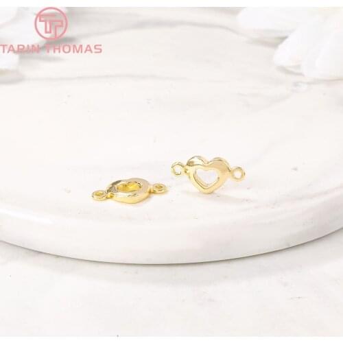 20PCS 12.8x6MM 24K Gold Color Brass Heart Connector Charm Pendants High Quality Diy Jewelry Accessories
