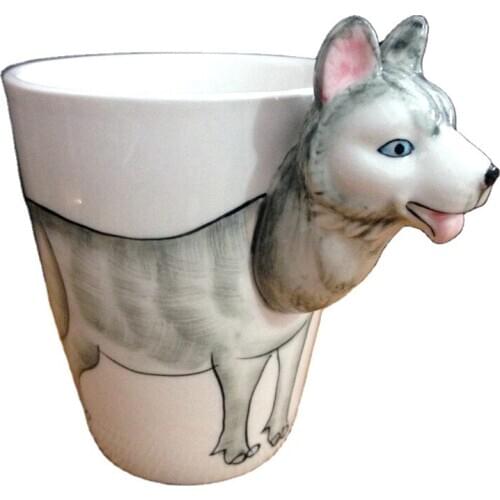 3D Ceramic coffee mugs Office desktop water cups with animal shape Children morning cups Rooster Husky Tabby cat rabbit piggy