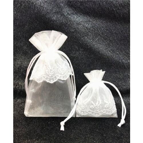 50pcs Cute White Organza Bag rose gold Wave Lace Drawstring Bag for Jewelry Packaging Gift Wedding Party Christmas 8x10 10x17cm