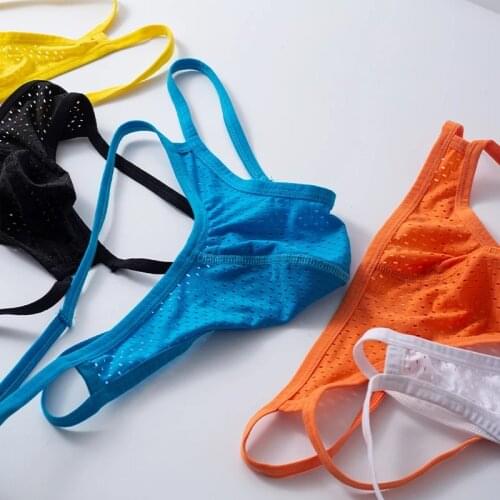 ADANNU G-strings Elastic Waistband Thongs Non-inductive Soft Pouch Design Comfortable Feeling Fashion Color Stitching Men T-back